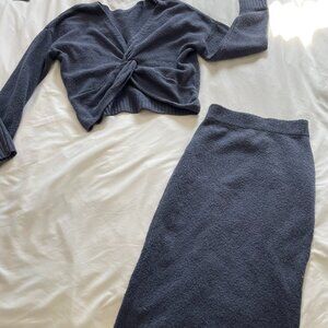 Express Reversible Twist Front Sweater Top Midi Skirt Set Stretch Blue Womens M